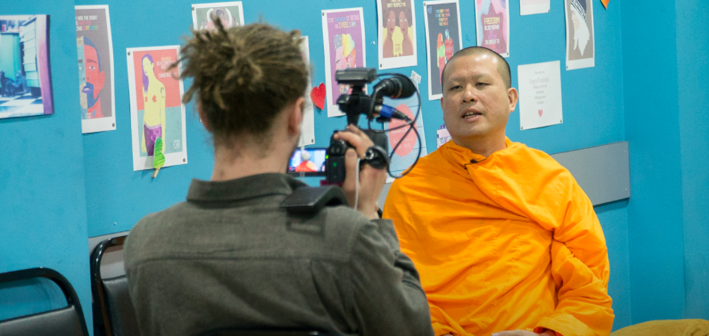 Giving interview on radio Tavisupleba