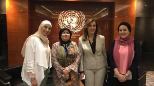 A peace architect, Nesreen, left, after a successful meditation session at the UN